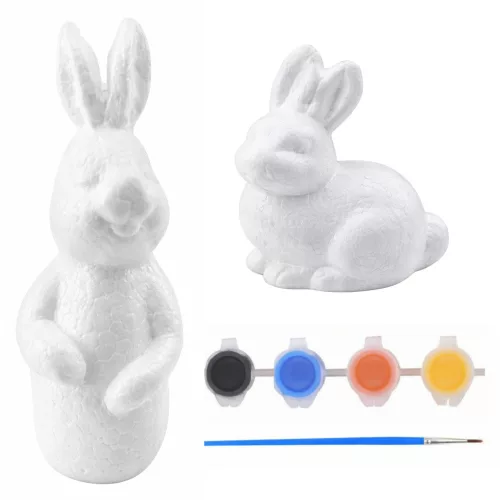 Set zum Bemalen von Styropordekorationen, 4 Hasen, Pinsel