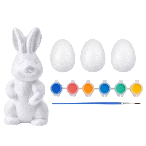 Húsvéti szett hungarocell tojások 3 db nyuszi figura festékek