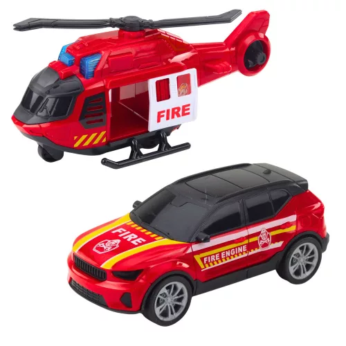 Tűzoltóautó, vontató, helikopter, autó, lámpák, piros hangok