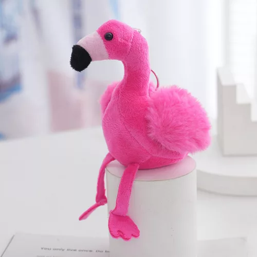 Flamingo plüss kulcstartó bolyhos dekoráció rózsaszín 12cm