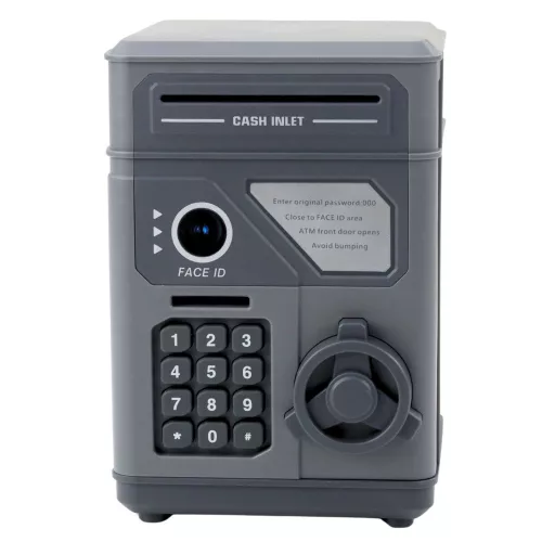 Elektronikus széf ATM malacpersely PIN-kóddal gyerekeknek, szürke