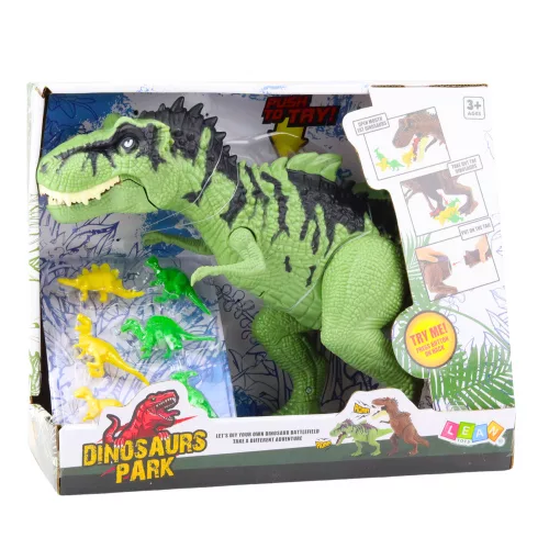 Dinoszaurusz szett kis figurákkal, mozgó hangokkal, zöld színben
