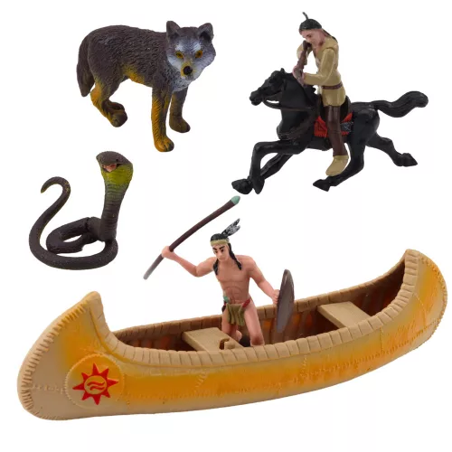 Indiai figurák halmaza Falusi indiánok Kajak Totem