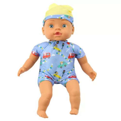 Baby Doll Kék Ruhák Mintás Kalap Fülekkel 31cm