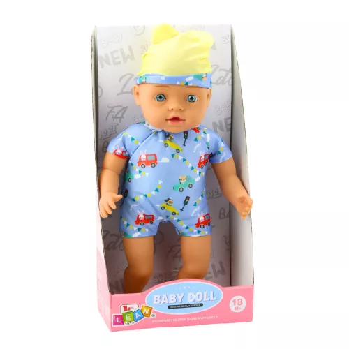Baby Doll Kék Ruhák Mintás Kalap Fülekkel 31cm