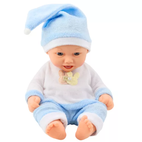 Baby Doll kék pizsamasapkában pomponnal