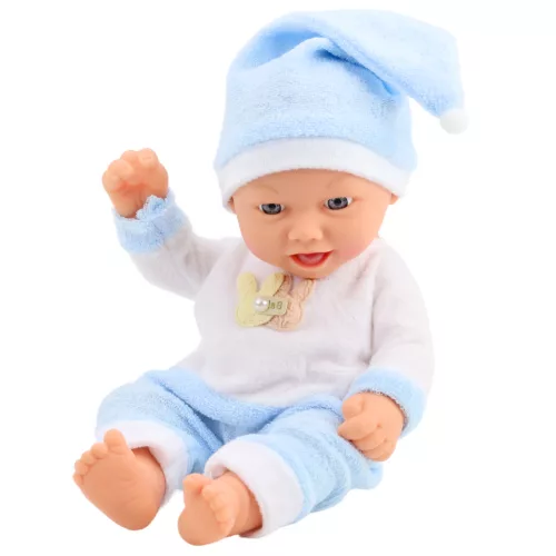 Baby Doll kék pizsamasapkában pomponnal