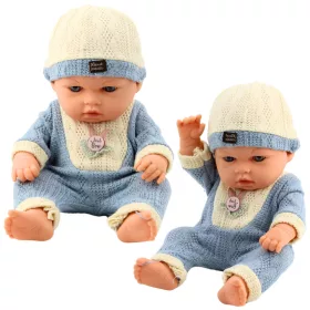 Baby Doll kék kötött ruhában sapkával