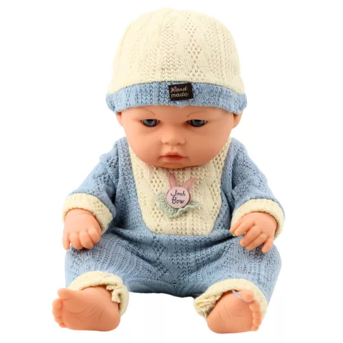 Baby Doll kék kötött ruhában sapkával