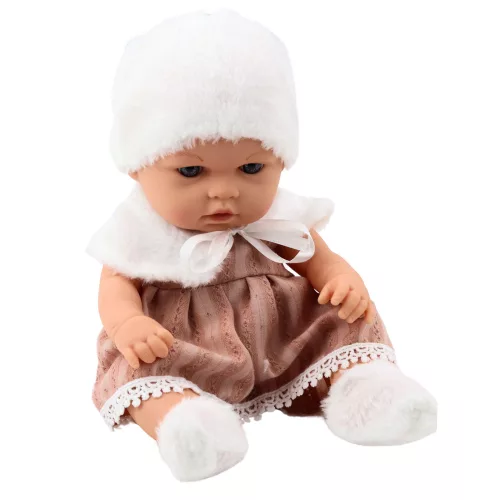 Baby Doll bézs színű ruha, sapka és gallér, zokni