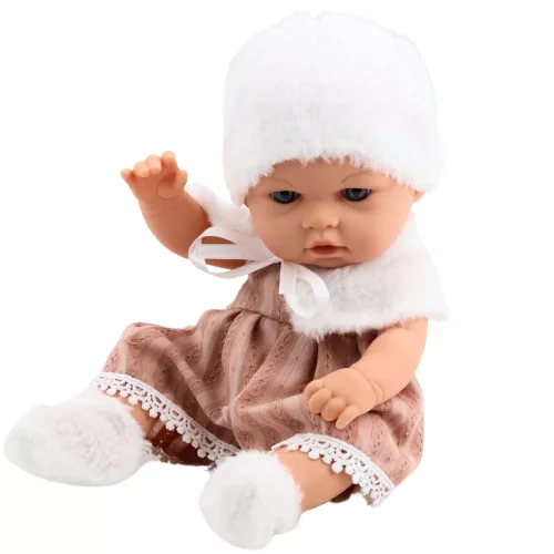 Baby Doll bézs színű ruha, sapka és gallér, zokni