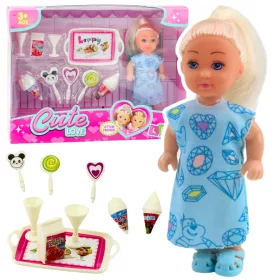 Mini baba, édes kiegészítők, kék ruha szett