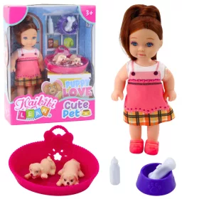   Mini baba szett két kiskutyával, ággyal, tállal és cumisüveggel