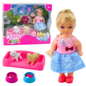 Mini baba szett két kutyával, ággyal, etetőtállal
