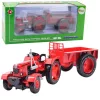 Fém mezőgazdasági traktor utánfutóval, piros 1:18