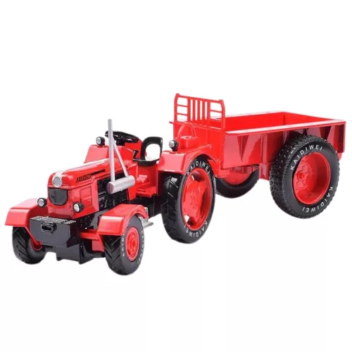 Fém mezőgazdasági traktor utánfutóval, piros 1:18