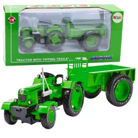 Fém mezőgazdasági traktor utánfutóval zöld 1:18