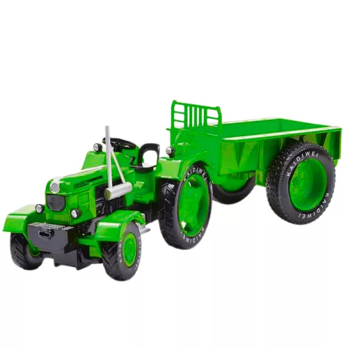 Fém mezőgazdasági traktor utánfutóval zöld 1:18