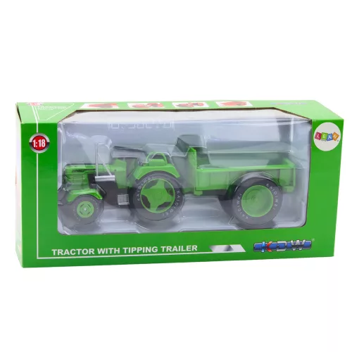 Fém mezőgazdasági traktor utánfutóval zöld 1:18