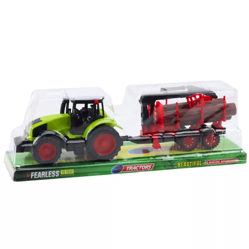 Mezőgazdasági traktor HDS pótkocsival rönkök szállításához