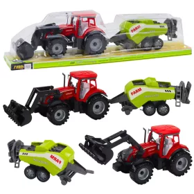   Traktor készlet rakodóval és mezőgazdasági bálázóval, piros