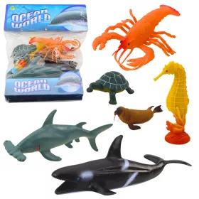   Tengeri Állatok Figuráinak Szettje: Cápa, Pörölycápa, Kardszárnyú Delfin, Ló, Homár, Teknős, 6 db