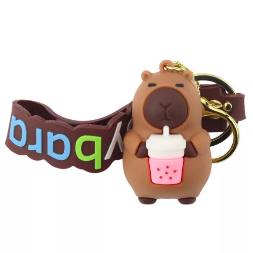 Kulcstartó Capybara figura csésze medállal és karabiner gyűrűvel