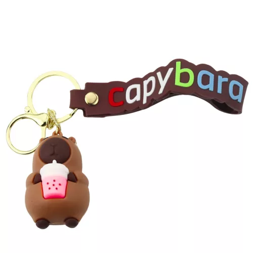 Kulcstartó Capybara figura csésze medállal és karabiner gyűrűvel