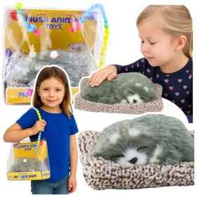   Alvó husky kutya párnán lévő figura szőrzsák hangokkal