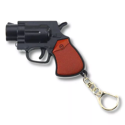 Mini pisztoly revolver kulcstartó kütyü LED fény lézer 6,5 cm