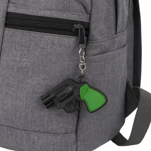 Mini pisztoly revolver kulcstartó kütyü LED fény lézer 6,5 cm