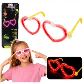   Fluoreszkáló szív alakú szemüveg, sötétben világító stift, neonpiros