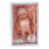 Baba takaróval, fehér és rózsaszín ruhákkal, kalappal, 18 cm