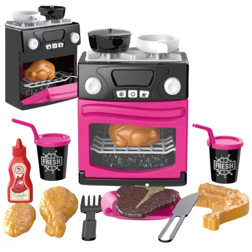 Spielküche mit Backofen, Lebensmitteln, Lichtern, Geräuschen, Rosa