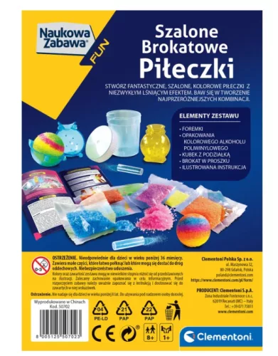 Tudományos szórakoztató mini labor: Őrült csillámgolyók lengyel nyelven Clementoni 50702