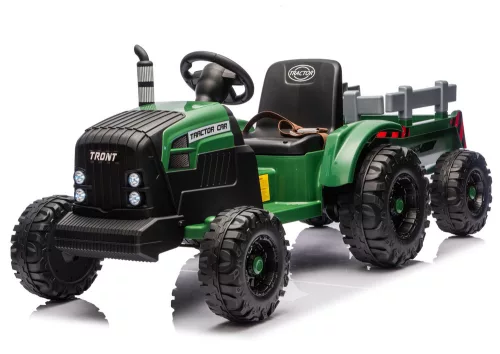 CH9959B Akkumulátoros traktor pótkocsival, sötétzöld, 24V