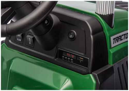 CH9959B Akkumulátoros traktor pótkocsival, sötétzöld, 24V