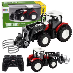   RC piros távirányítású mezőgazdasági traktor bálafogóval 1:24