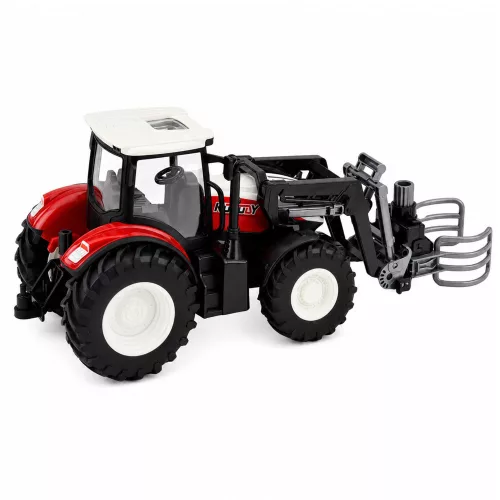 RC piros távirányítású mezőgazdasági traktor bálafogóval 1:24