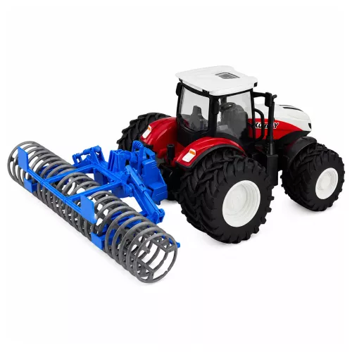 Távirányítású traktor görgővel, piros lámpákkal, 1:24