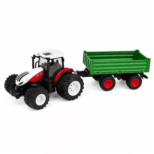 Távirányítású mezőgazdasági traktor billenőpótkocsival, világítással, hanggal 1:24
