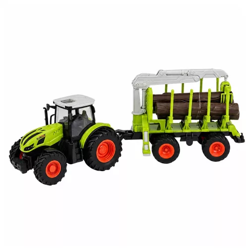 RC Távirányítású traktor erdészeti utánfutóval és rönkfogóval 1:24
