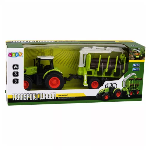 RC Távirányítású traktor erdészeti utánfutóval és rönkfogóval 1:24