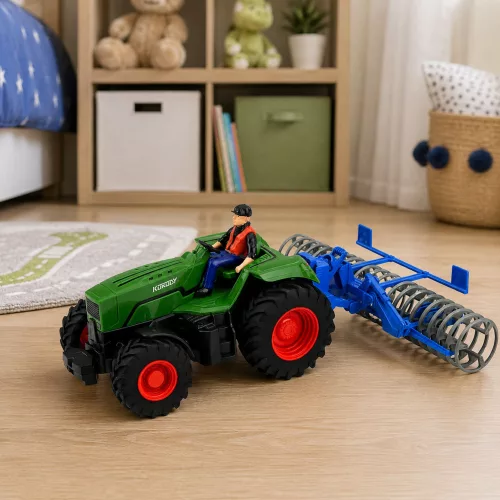 RC Zöld Traktor Úthengerrel és Farmerrel 1:24 Távirányítós