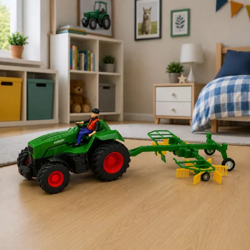 Távirányítású mezőgazdasági traktor szénagereblyével RC lámpákkal 1:24