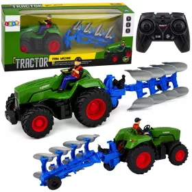   RC traktor ekével és gazdálkodó távirányítós lámpákkal zöld 1:24