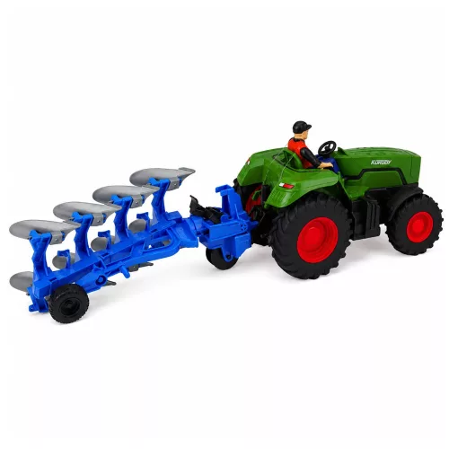 RC traktor ekével és gazdálkodó távirányítós lámpákkal zöld 1:24