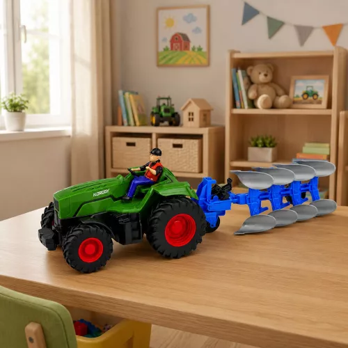 RC traktor ekével és gazdálkodó távirányítós lámpákkal zöld 1:24