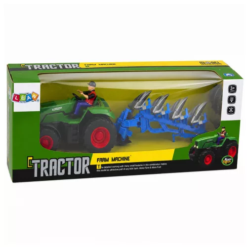 RC traktor ekével és gazdálkodó távirányítós lámpákkal zöld 1:24