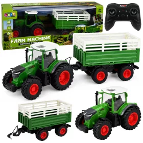   Távirányítású mezőgazdasági traktor billenő pótkocsival és lámpákkal 1:24